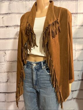 Ruby Rd. Faux Leather Fringe Jacket Size 4 P